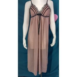 Linea Donatella medium sheer nightgown sweetheart adjustable straps sand/tan
